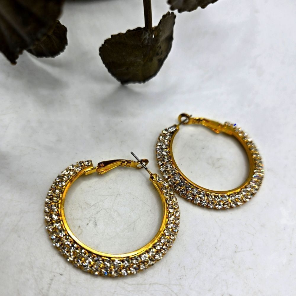 "5/$25" Gold Tone Pave Rhinestone Bling Hoop Earrings